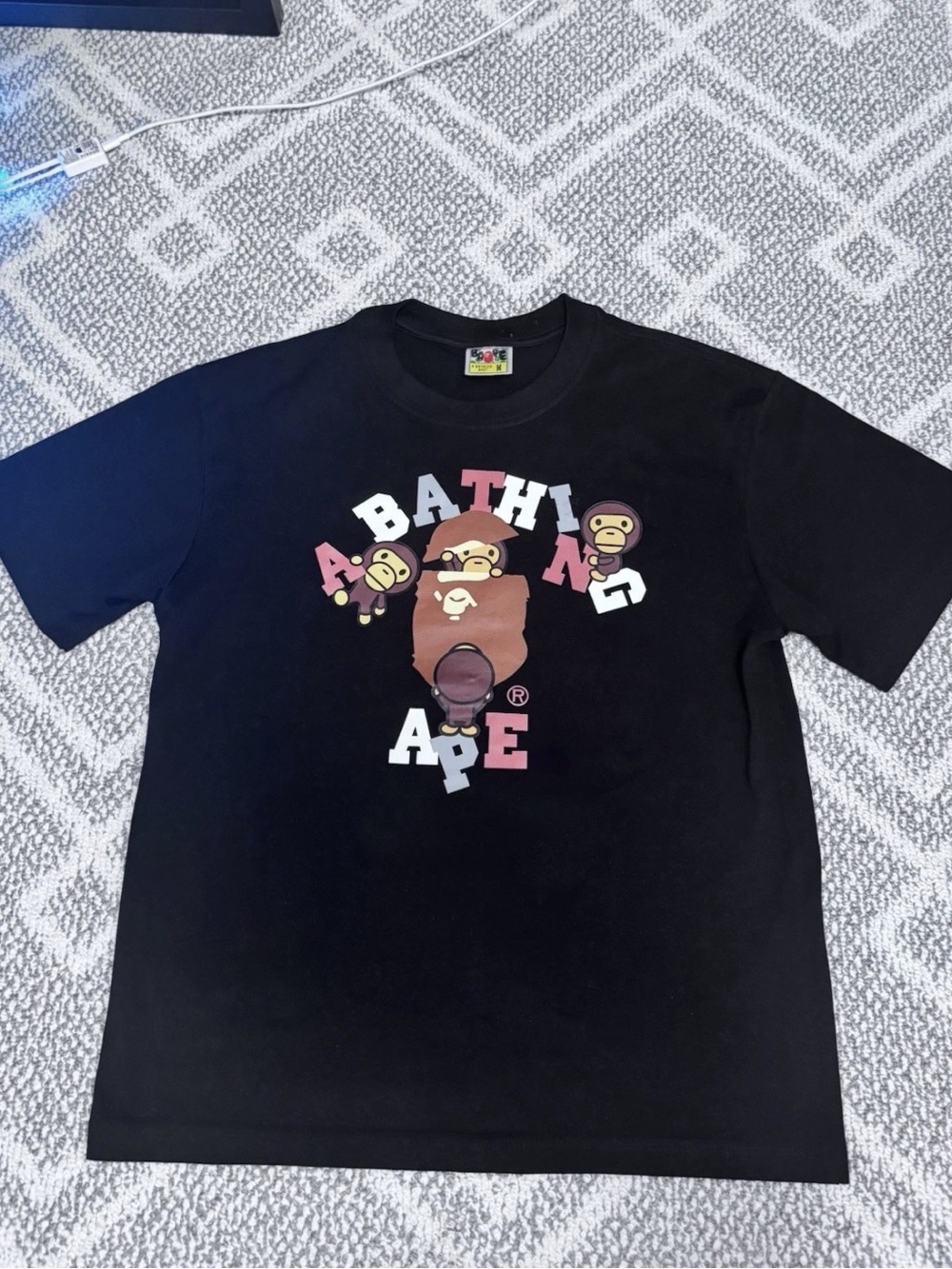 Bape Black and White Ape Head Tag Tee